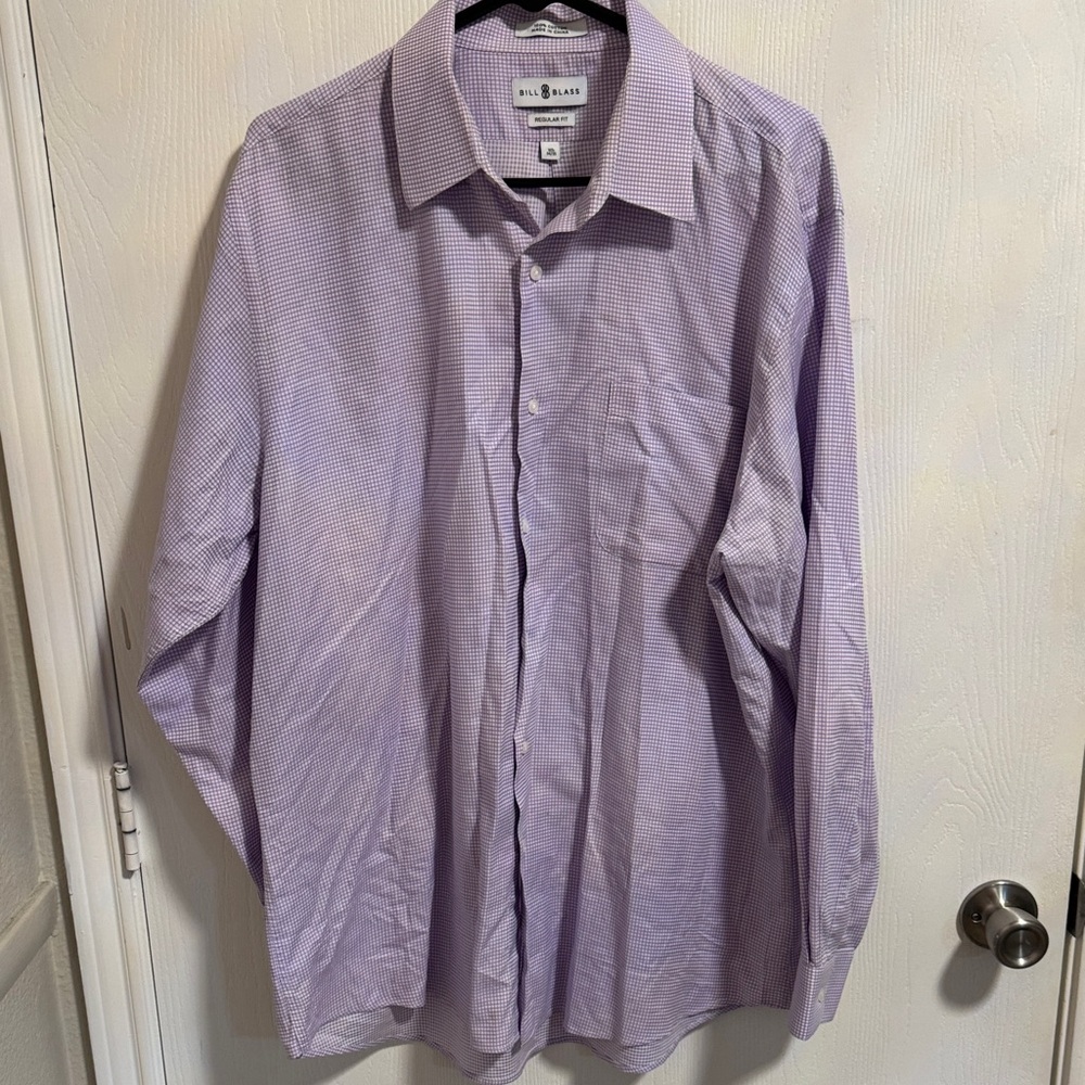 Bill‎ Blass Men's Regular Fit 16.5 34/35  Long Sleeve Button Down Purple Check.
